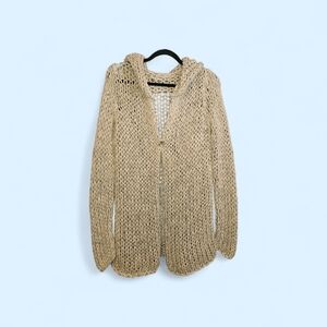 White + Warren Beige Open-Knit Cardigan